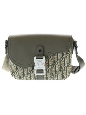Dior Khaki Green Canvas Leather Gold Messenger Bag